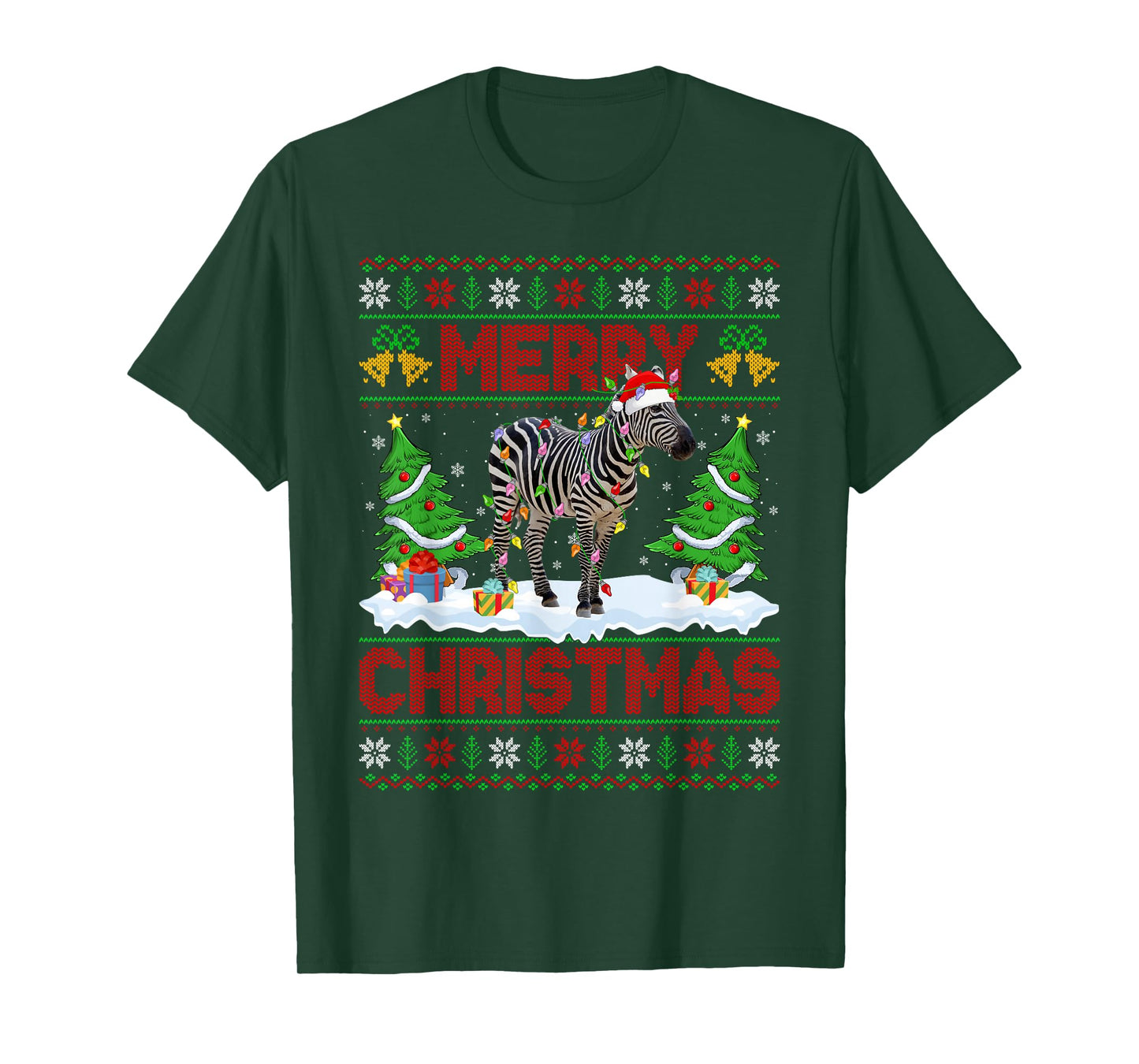Zebra Ugly Xmas Sweater Funny Animal Lights Christmas T-Shirt