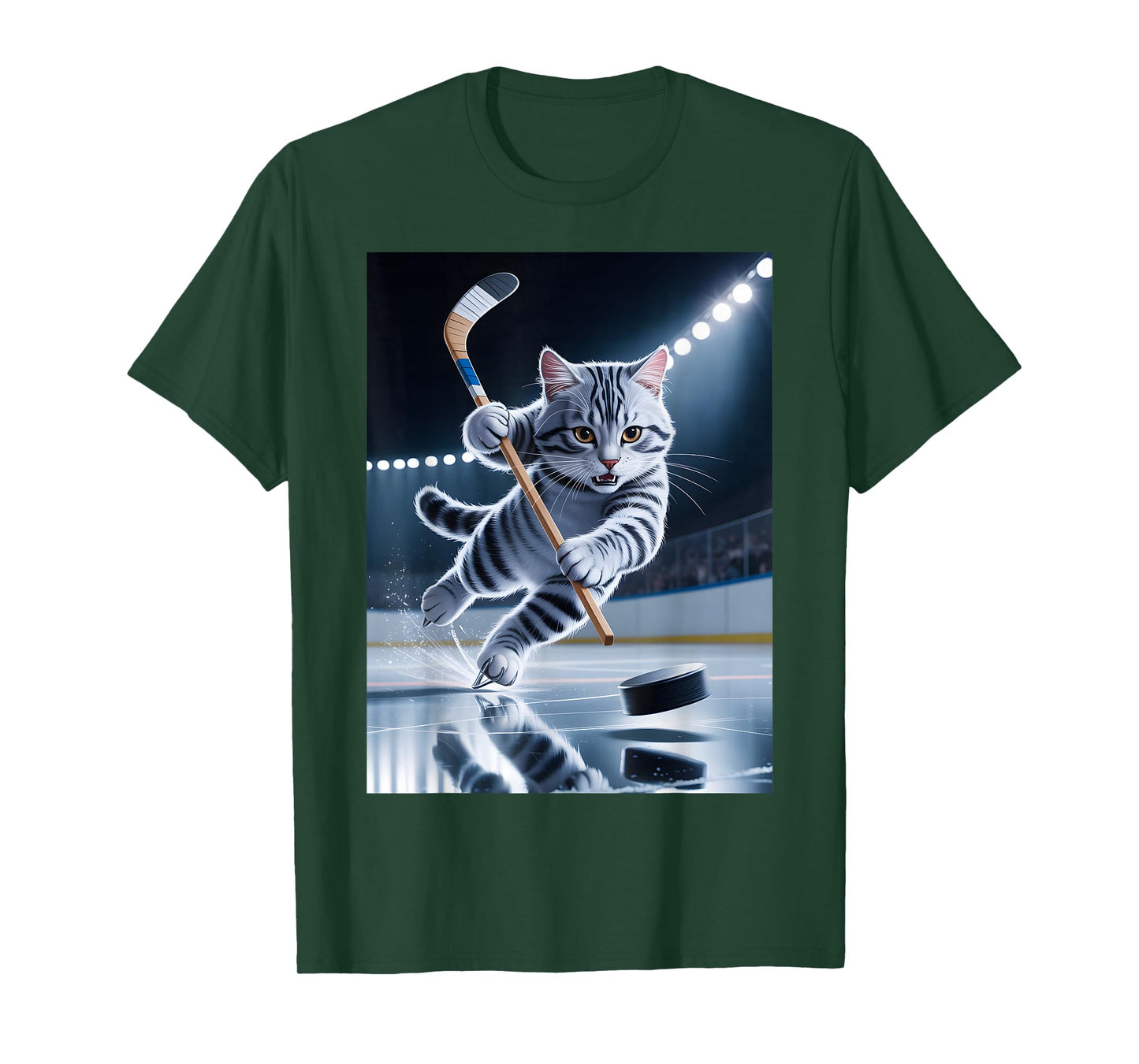 Cat Playing Hockey Skate Puck Tabby Sport Champion T-Shirt