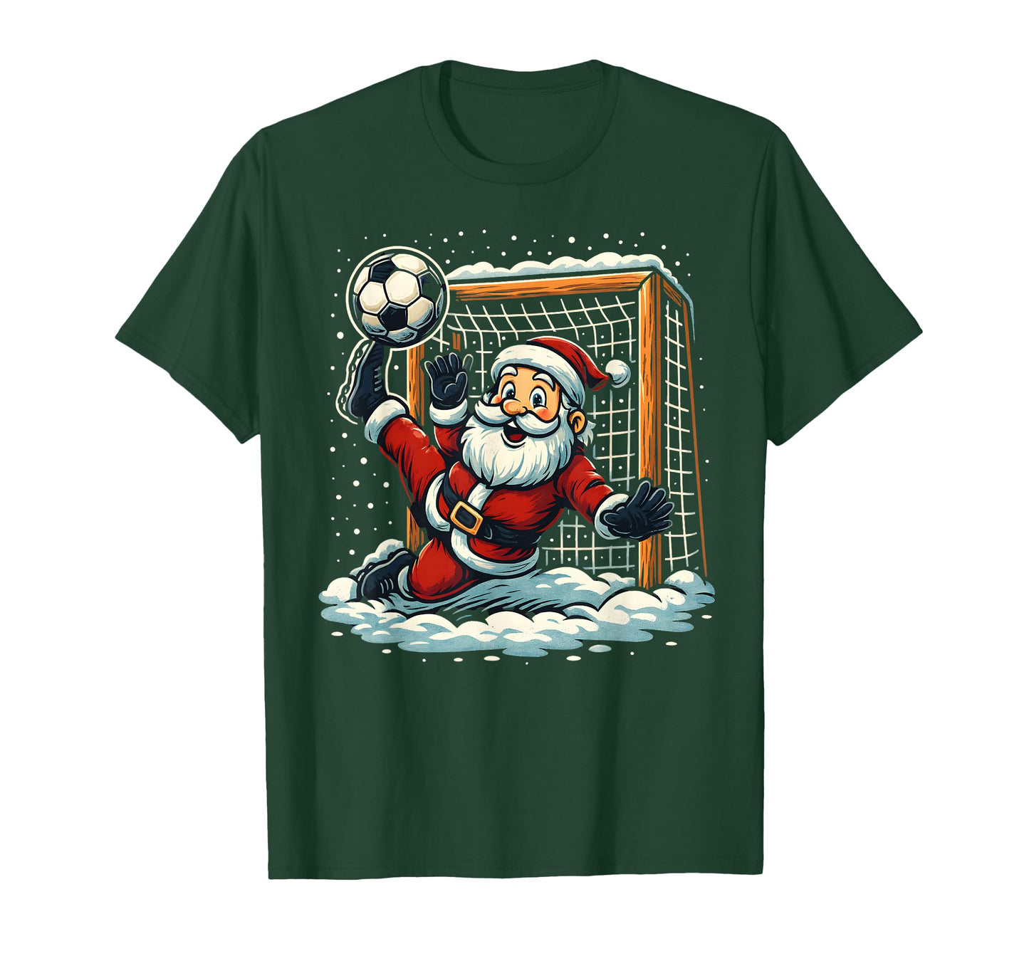 Santa Claus Soccer Goalie Sports Playing Christmas Snow Xmas T-Shirt