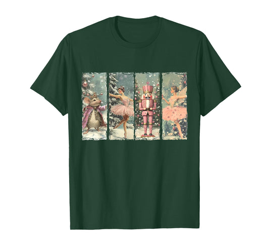 Vintage Retro Pink Nutcrackers Ballet Sugar Plum Fairy Xmas T-Shirt