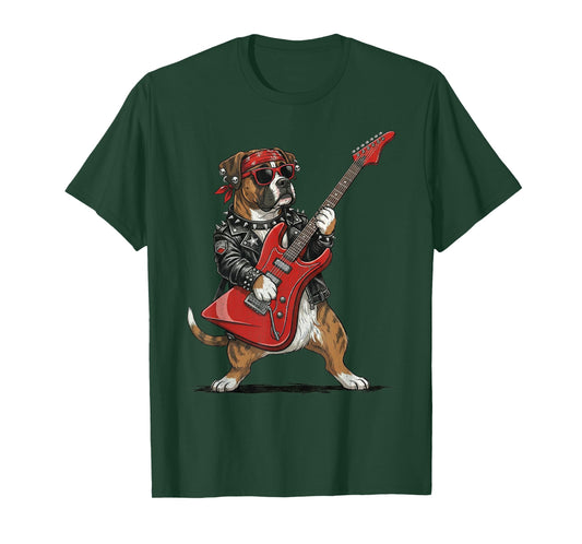 Boxer Dog Rock and Roll Playing Electric Guitar Rockstar T-Shirt