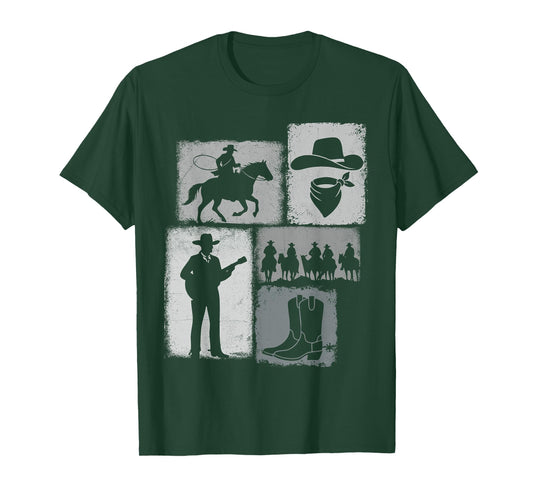 Cowboy Vintage Collage Western Rancher Horseman Rodeo Rider T-Shirt
