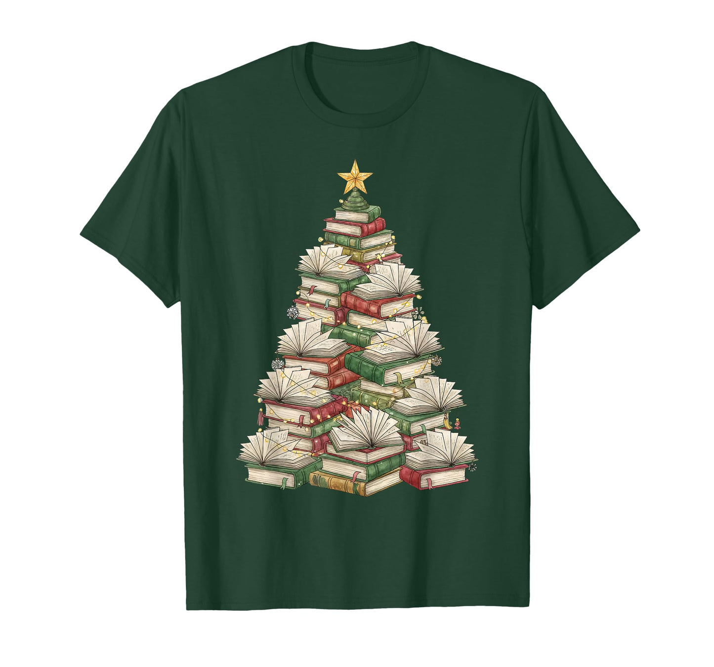 Christmas Book Tree Teacher Book Lover Xmas Librarian T-Shirt