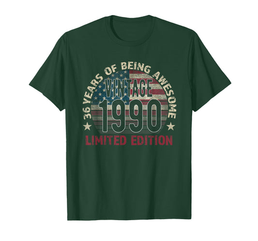 36th Birthday Gift Men Vintage Born 1990 Turning 36 Year Old T-Shirt