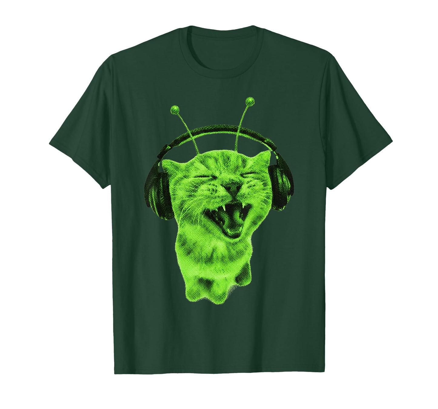 Y2K Alien Cat Meme Silly Cute Headphones Space Kitty Funny T-Shirt