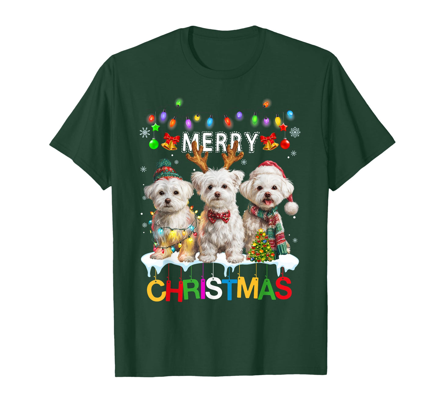 Cute Three Maltese Christmas Women Men Dog Love T-Shirt