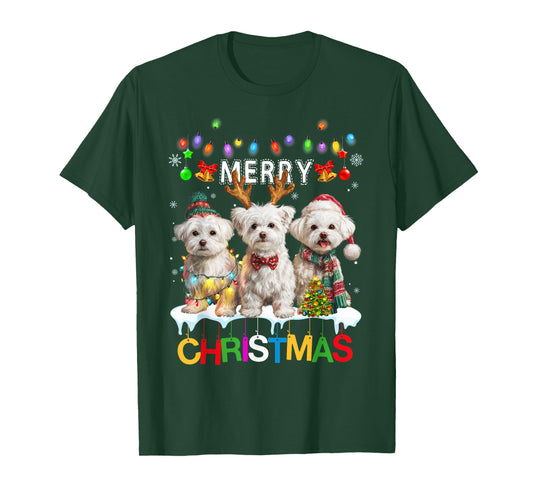 Cute Three Maltese Christmas Women Men Dog Love T-Shirt