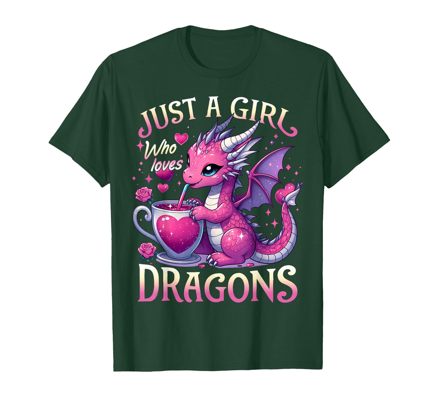 Just A Girl Who Loves Dragons Cute Pink Dragon Heart T-Shirt