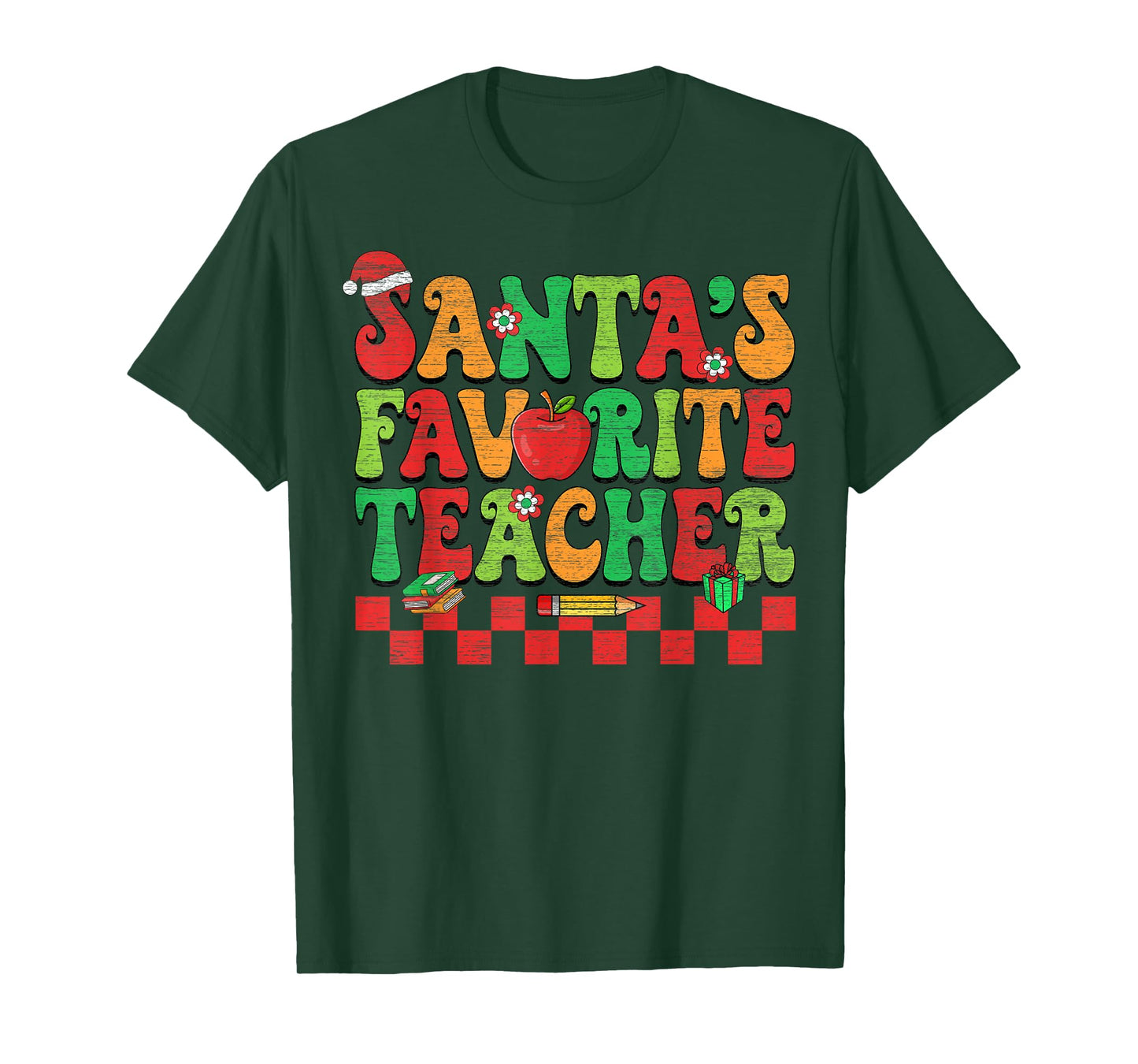 Santas Favorite Teacher Retro Groovy Christmas Xmas Women T-Shirt