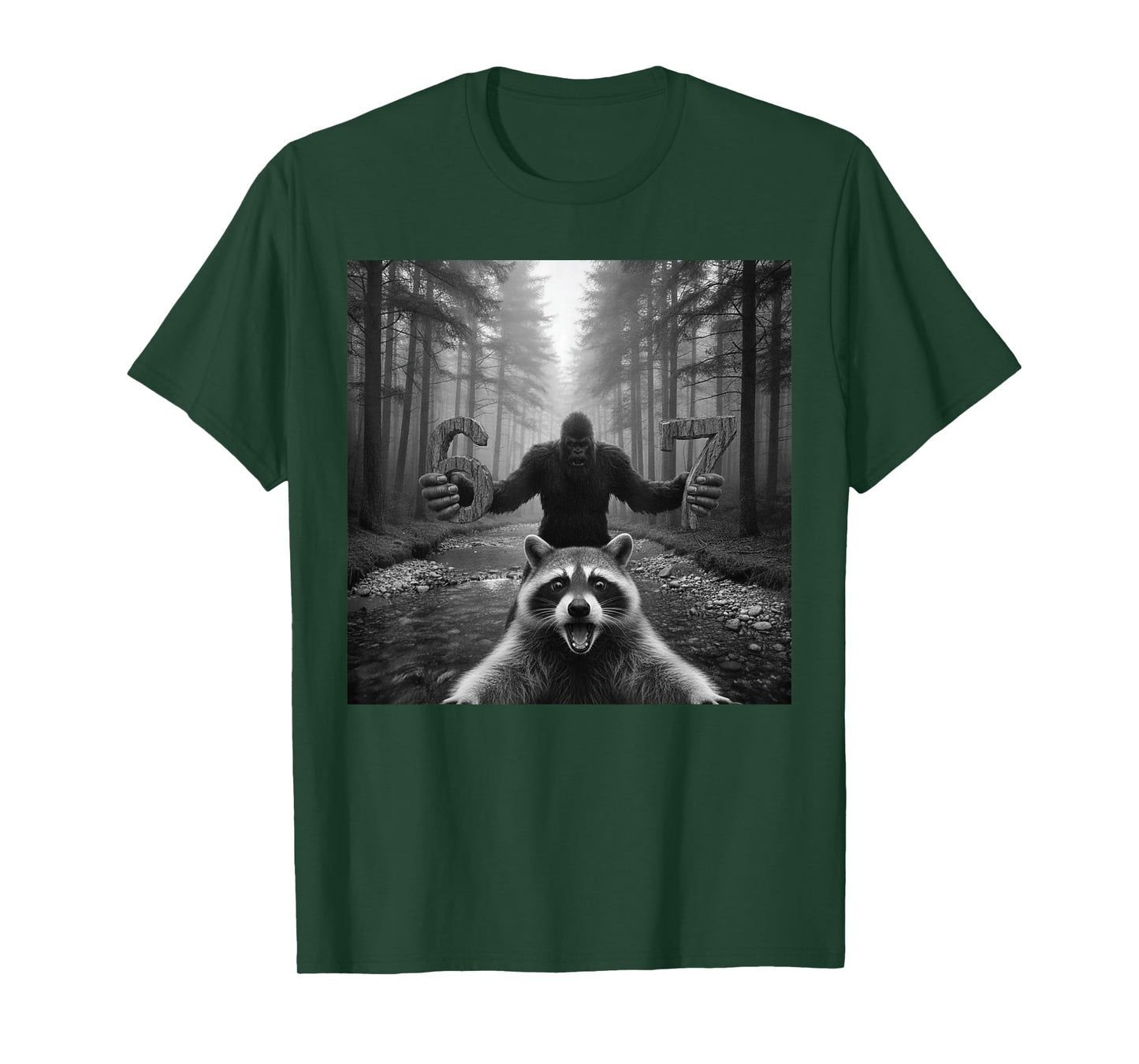 Funny Raccoon Selfie with Bigfoot 67 Six Seven Meme Men Boys T-Shirt