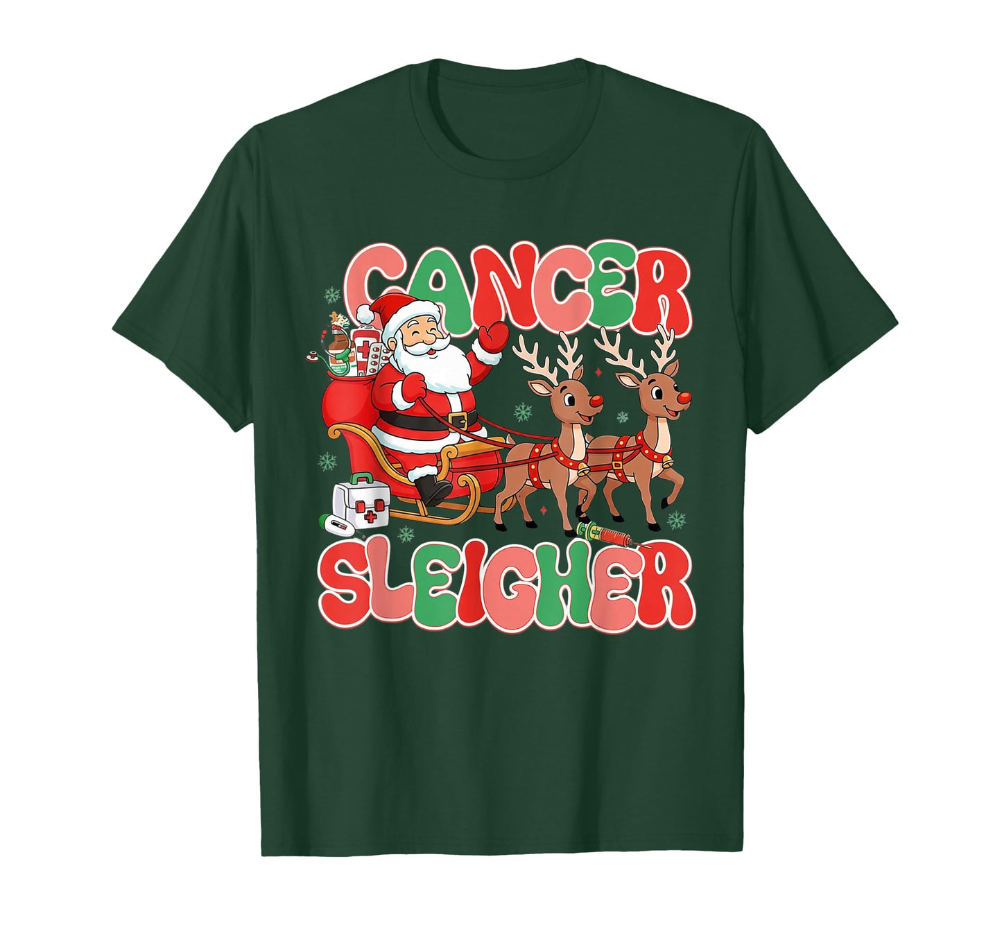 Cancer Sleigher Breast Cancer Awareness Christmas Pink T-Shirt