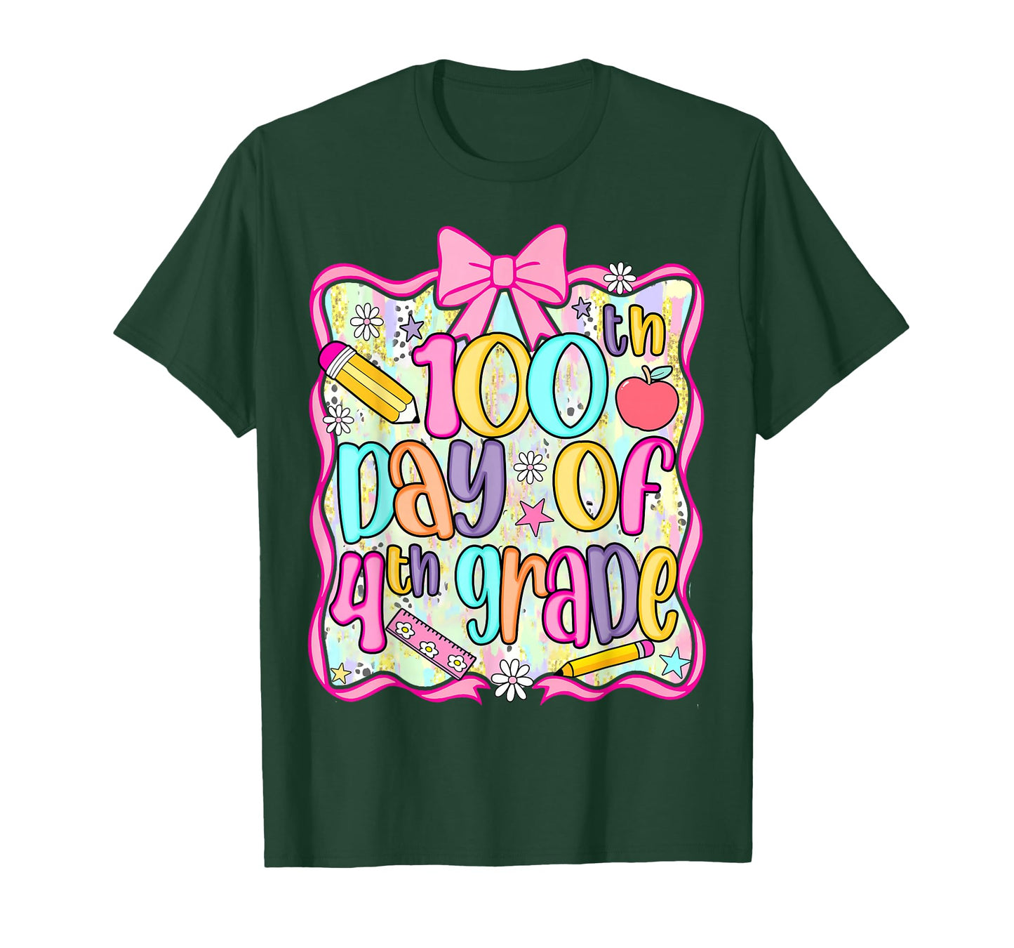 100th Day of 4th Grade Preppy 100 Days of School Bow Girls T-Shirt