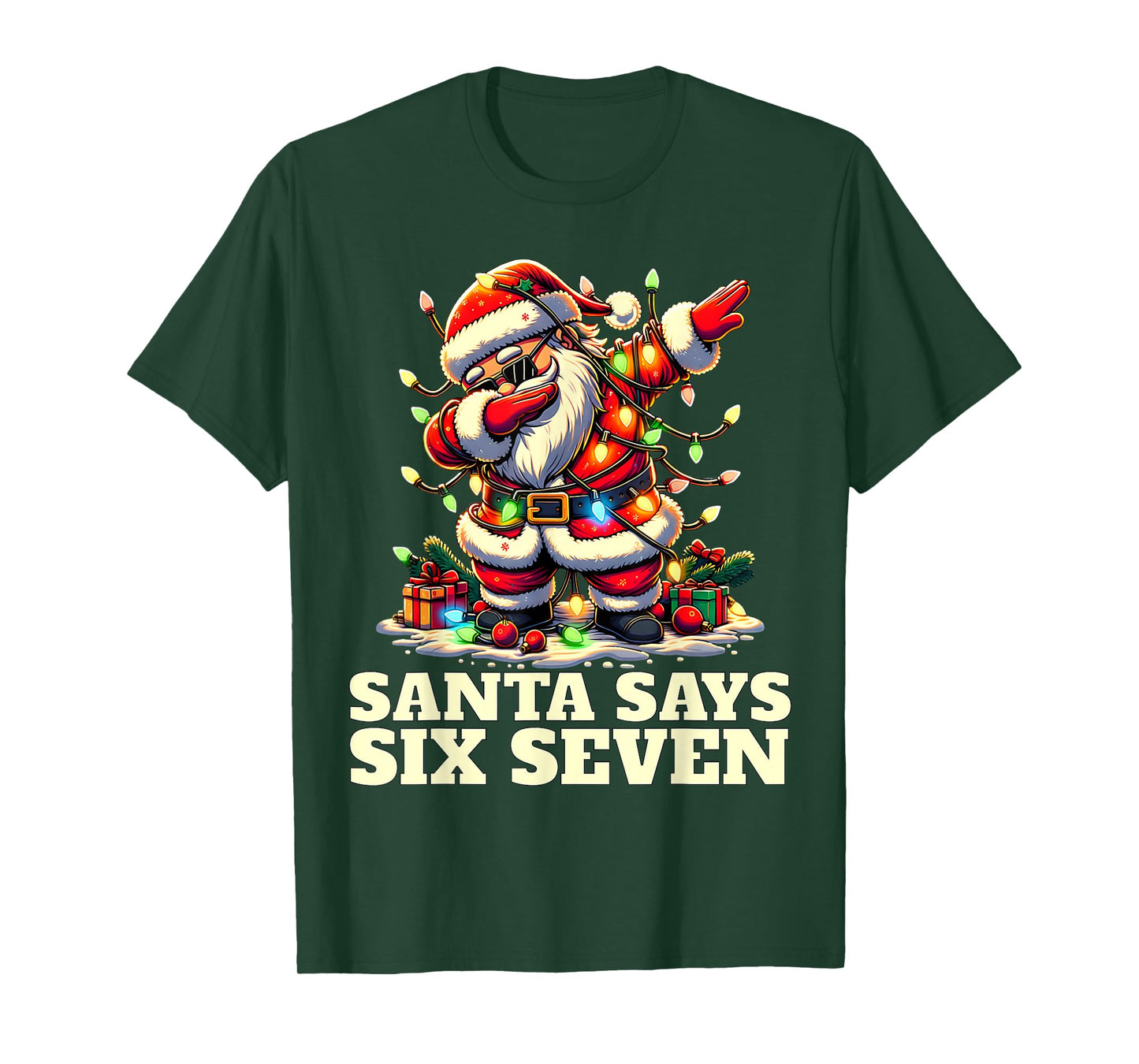 Funny Six Seven Christmas 6-7 Meme Santa 6 7 Santa Says 67 T-Shirt