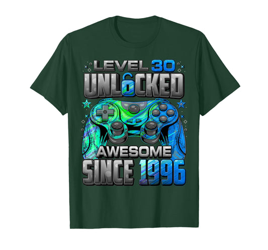 Level 30 Unlocked Awesome Since 1996 30th Birthday Gaming T-Shirt