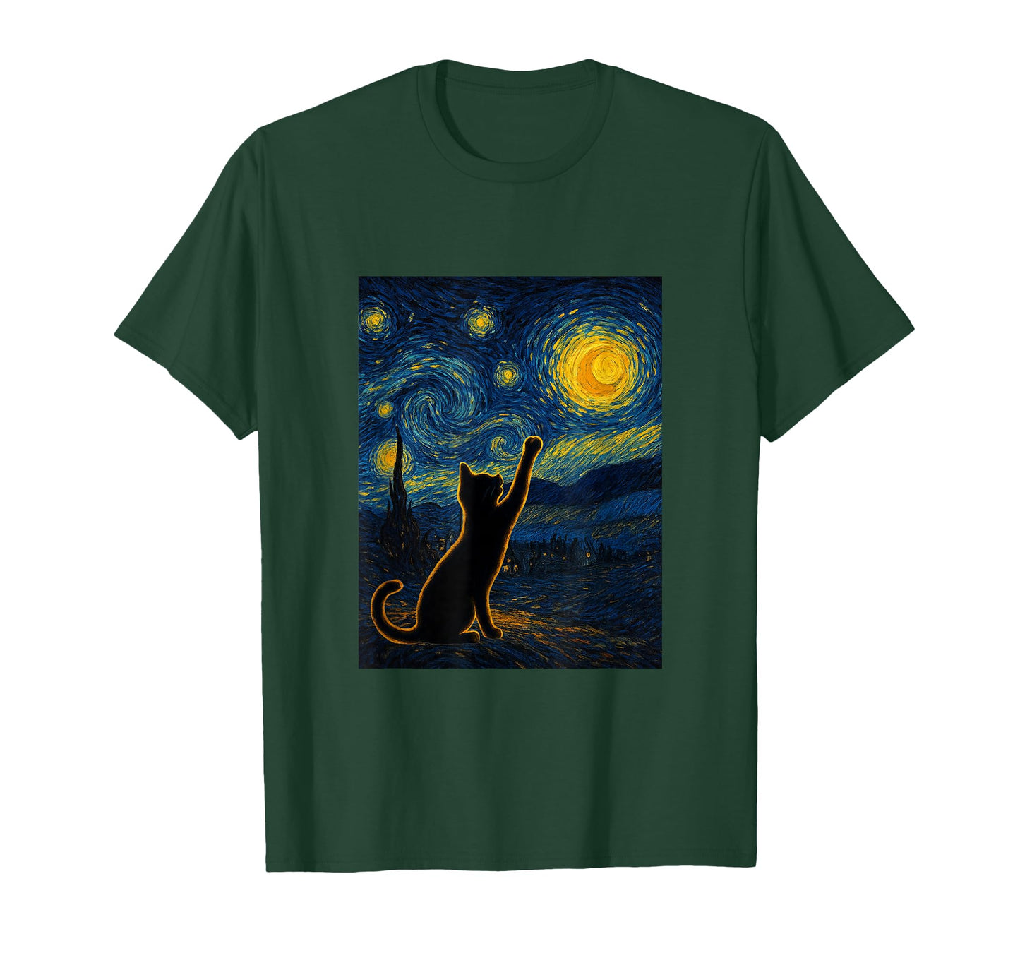 Starry Night Van Gogh Black Cat, Funbibi Cat Dad Gifts T-Shirt