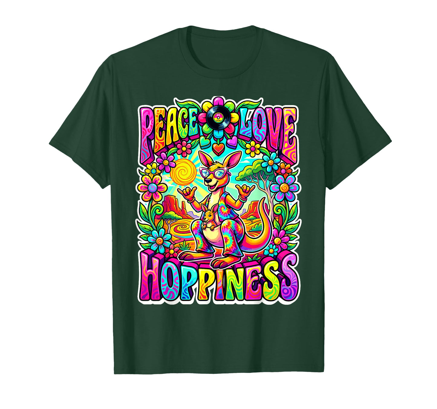 Retro Groovy Peace Love Hoppiness Roo and Joey Colorful Fun T-Shirt