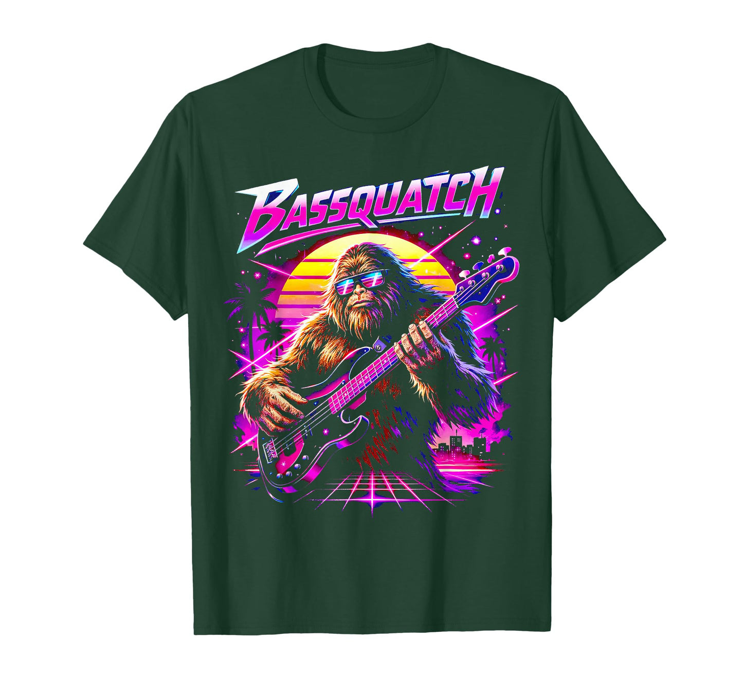 Bassquatch, Synthwave Bigfoot Bass Guitar Sasquatch T-Shirt