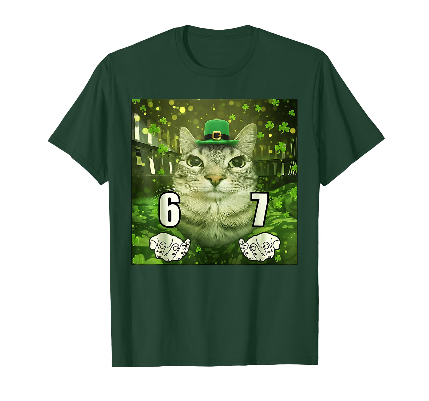 Funny Six Seven Cat St Patrick Day Leprechaun Hat 67 Meme T-Shirt