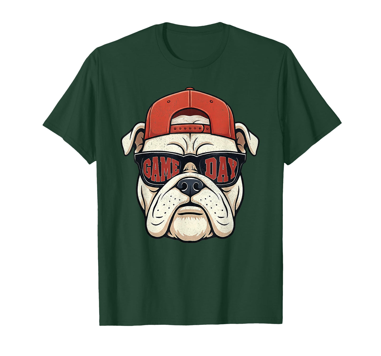 Bulldog Animal Graphic with Cap and Sunglasses T-Shirt