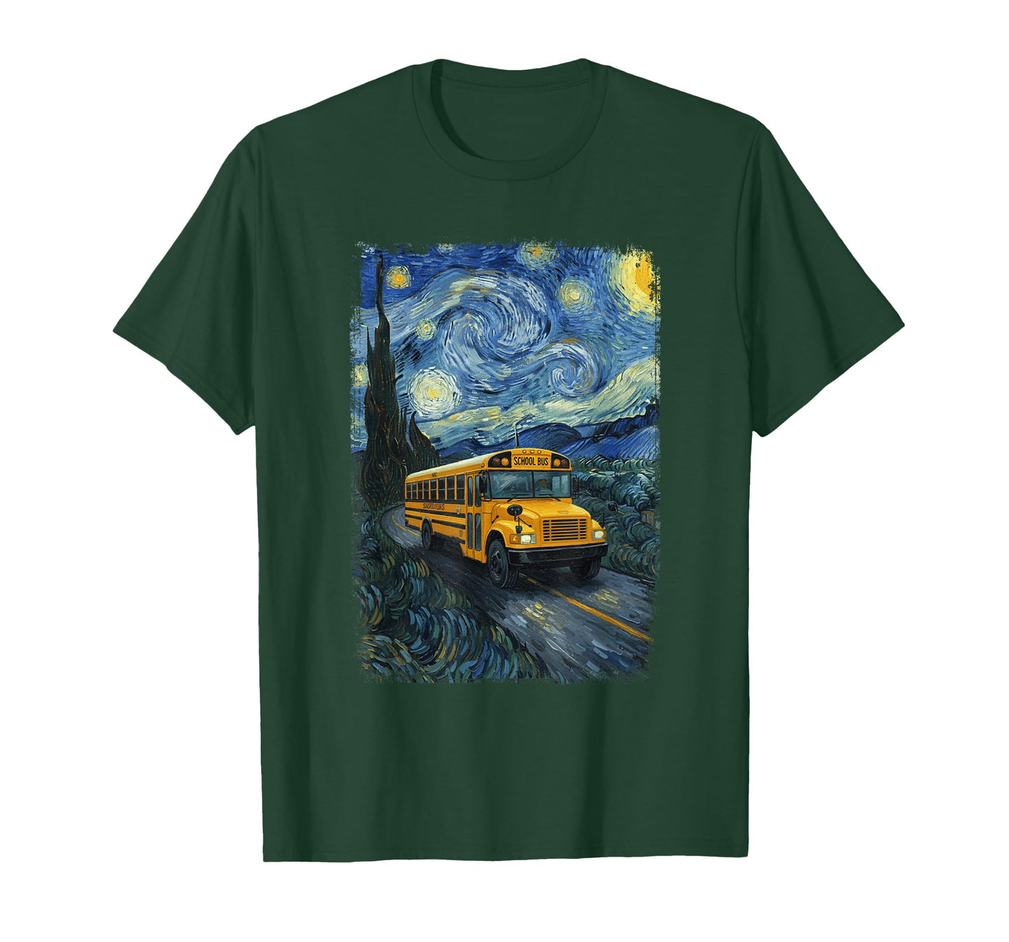 School Bus Van Gogh Starry Night Bus Driver T-Shirt