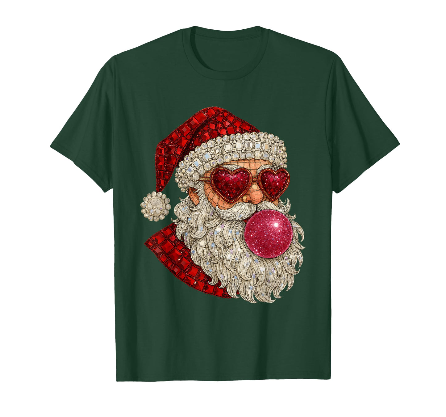 Glam Santa Bubblegum Heart Glasses Xmas T-Shirt