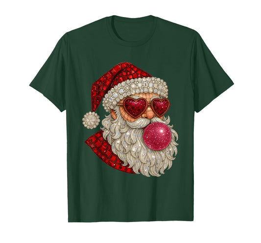 Glam Santa Bubblegum Heart Glasses Xmas T-Shirt