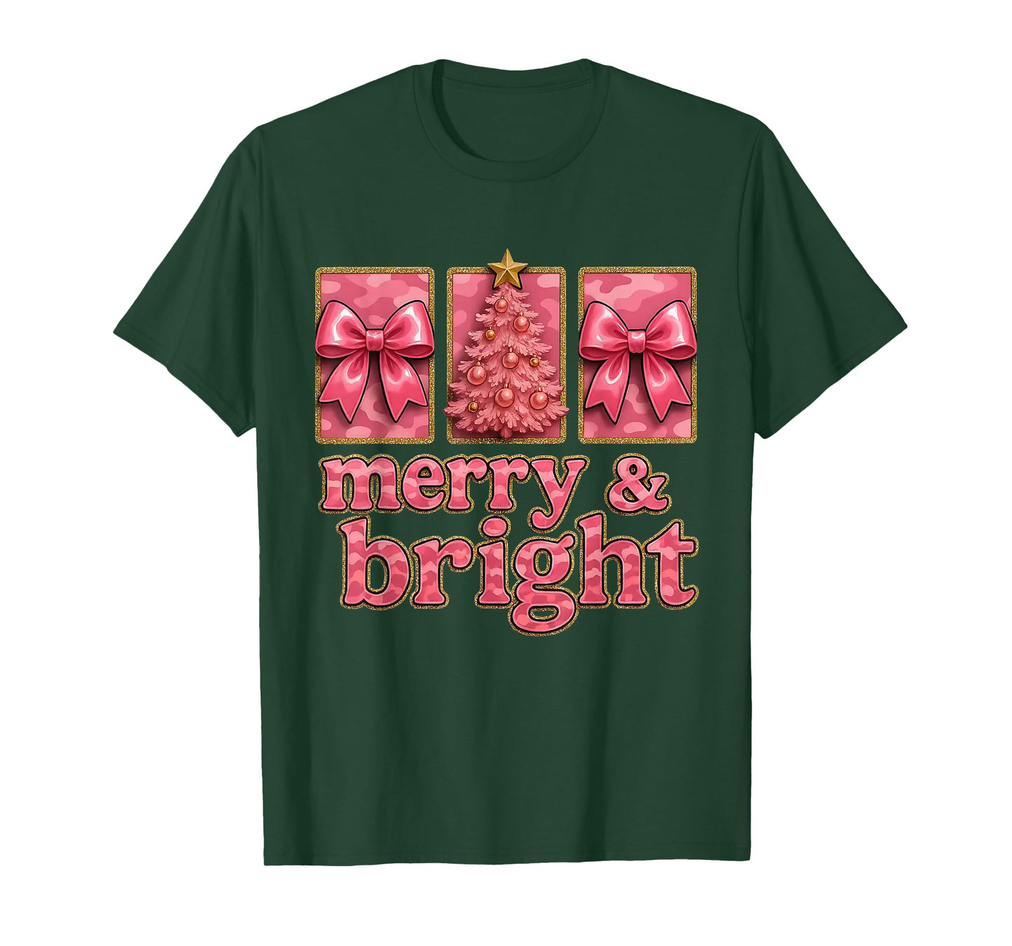 Merry and Bright Camo Christmas Tree Gift Design T-Shirt