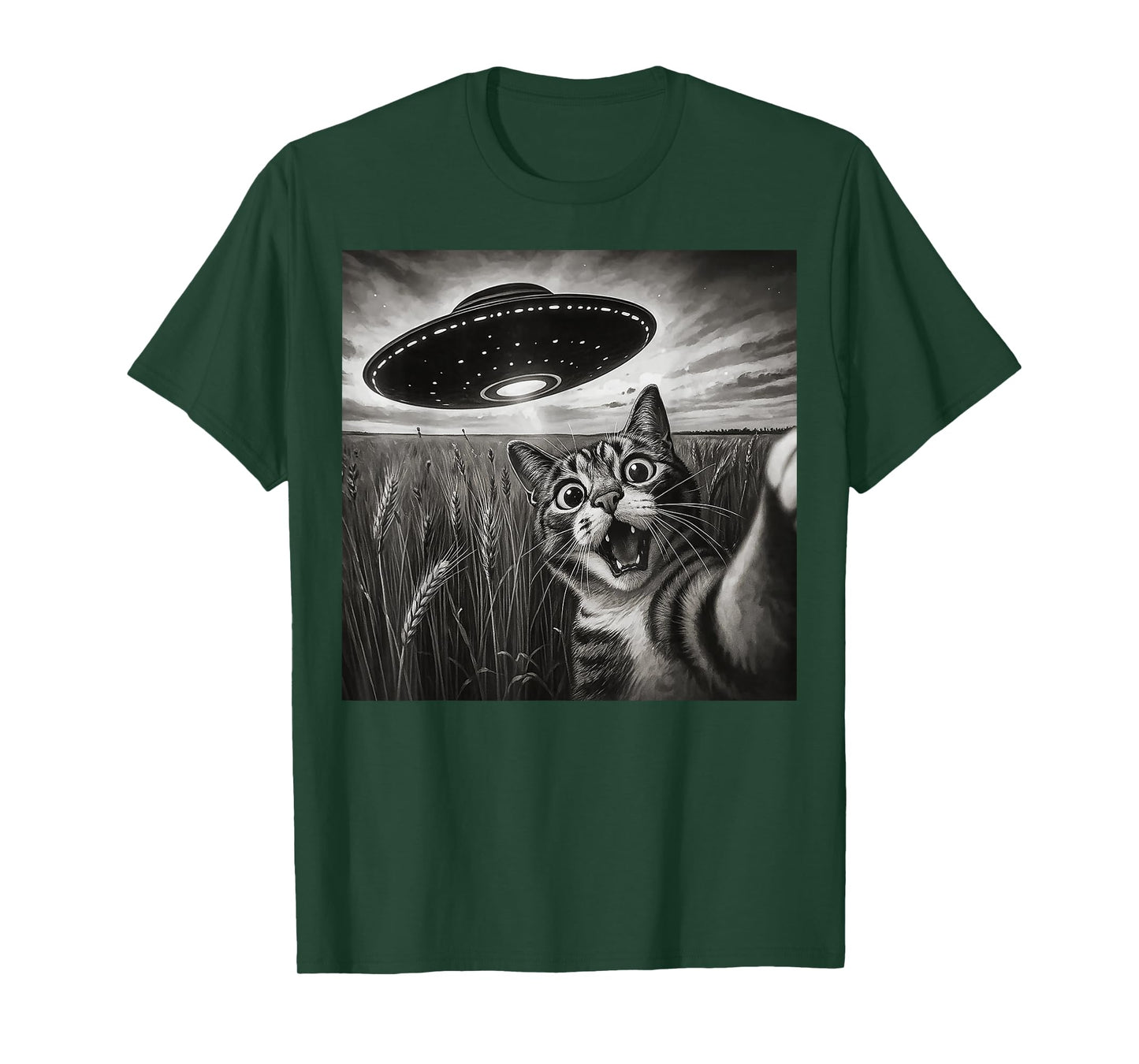 Funny Cat Selfie with UFO Alien Spaceship Men Women Kids T-Shirt