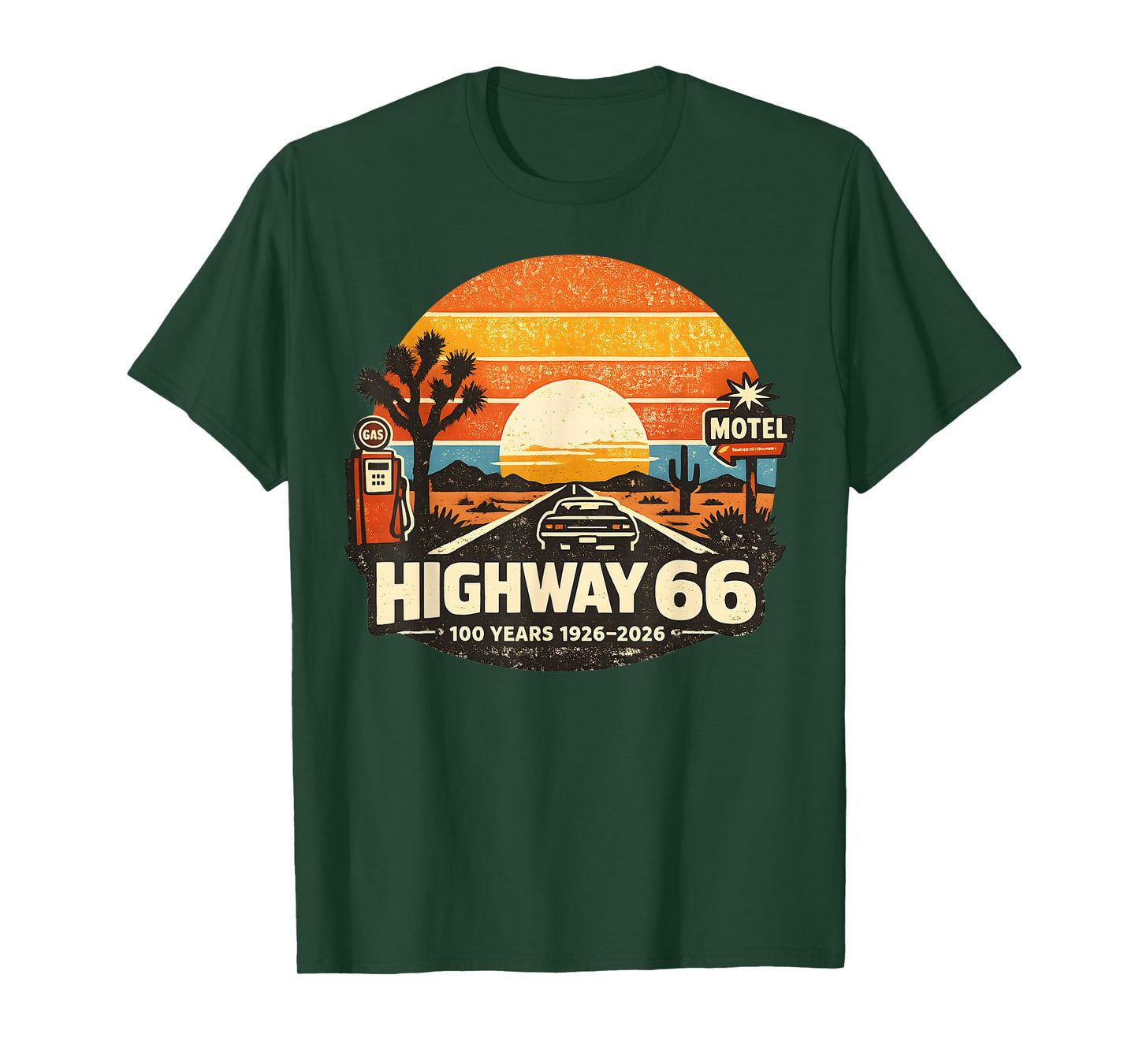 Highway 66 100 Years 1926-2026 Classic Car Lover Anniversary T-Shirt