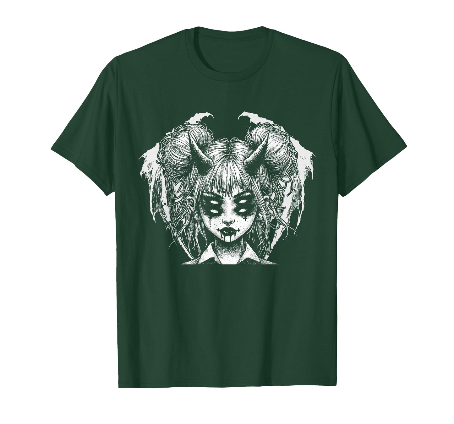 Satanic Devil Halloween Horned Girl Goth Glitch T-Shirt