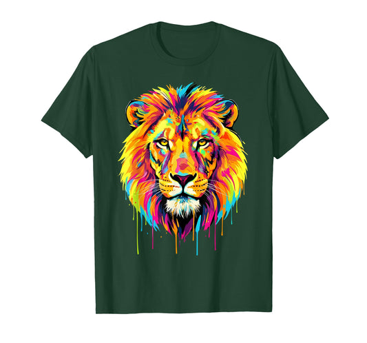 Colourful Cool Lion Head in Vivid Shades Artistic Designed T-Shirt