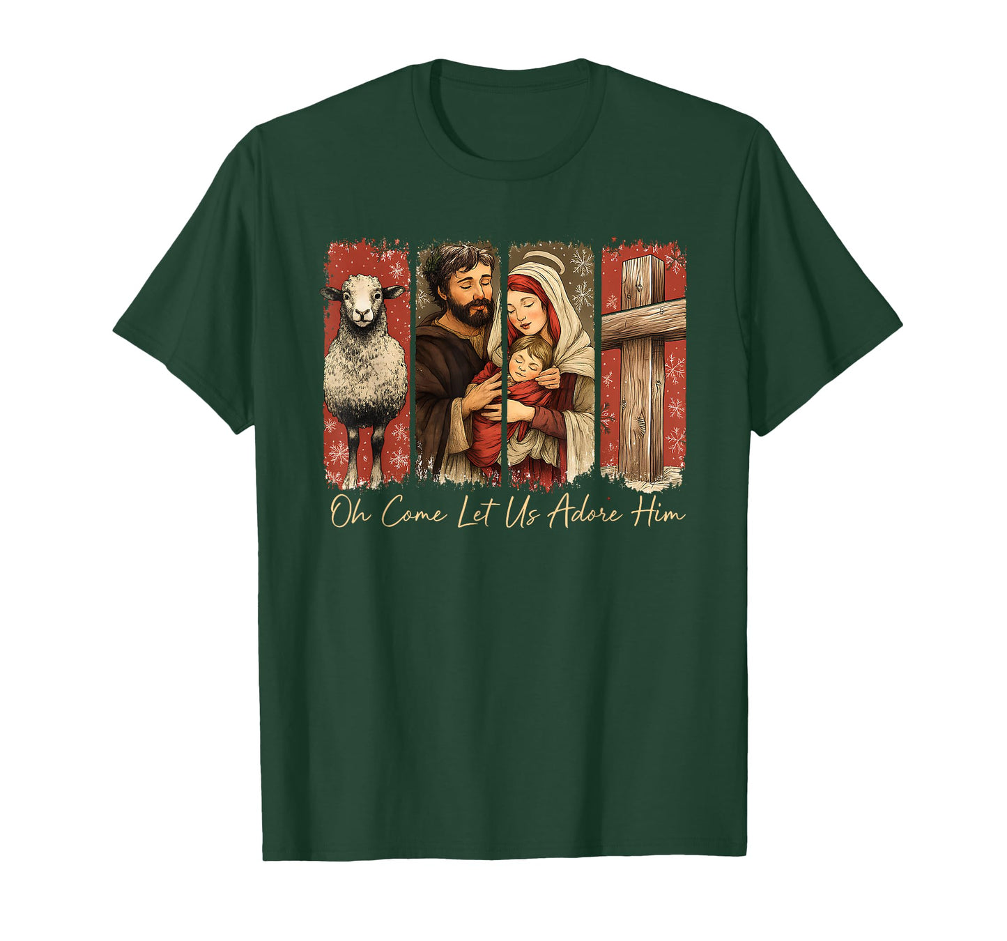 Oh Come Let Us Adore Him Nativity Holy Christian Christmas T-Shirt