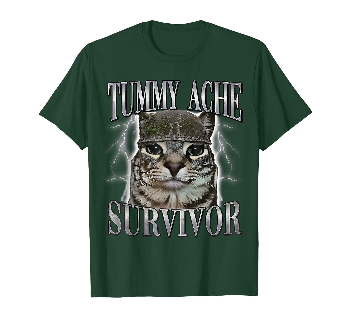 Tummy Ache Survivor Cat Meme Funny Saying Cats Animals Quote T-Shirt