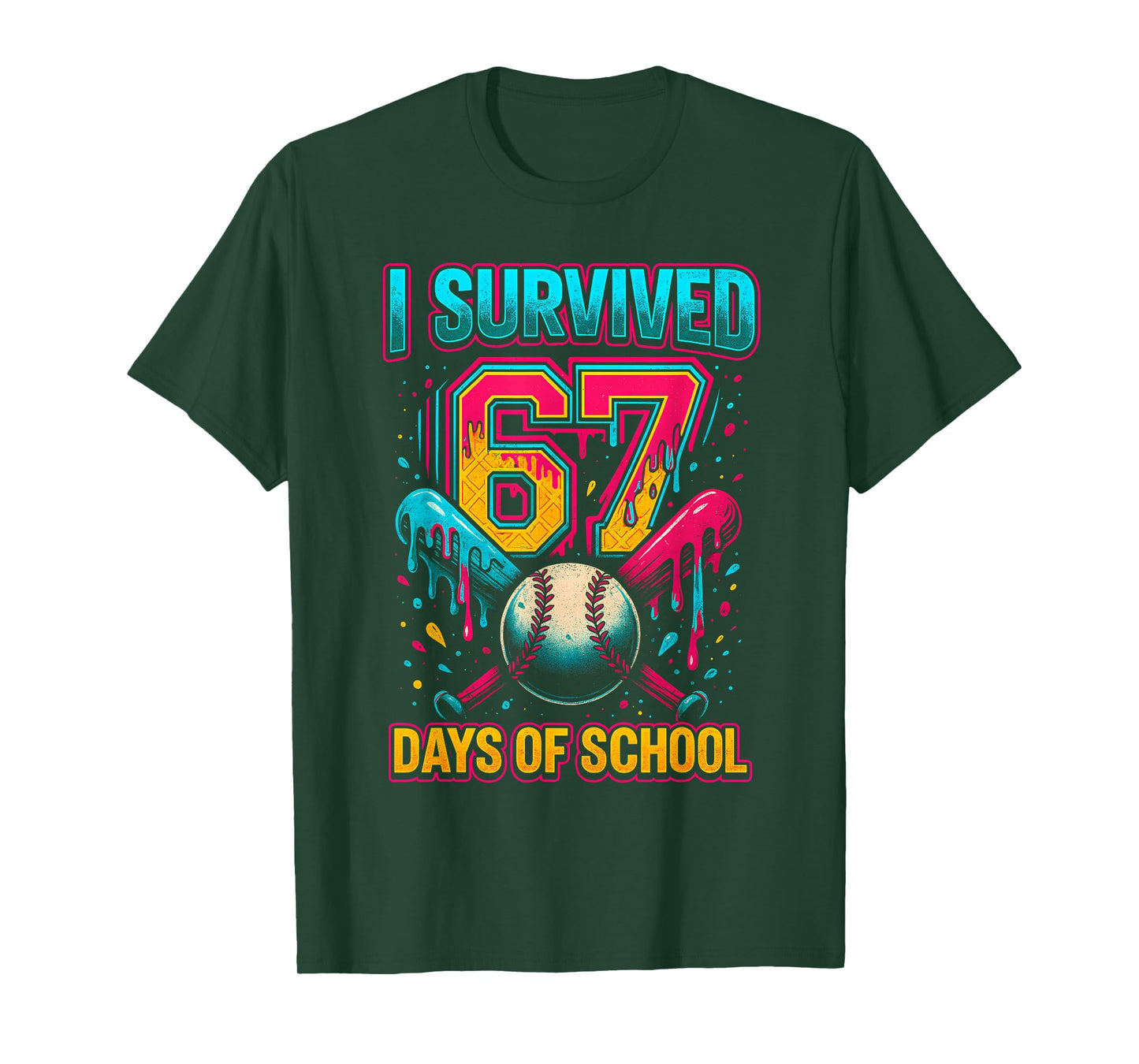 I Survived 67 Days of School Baseball Drip Six Seven Meme T-Shirt