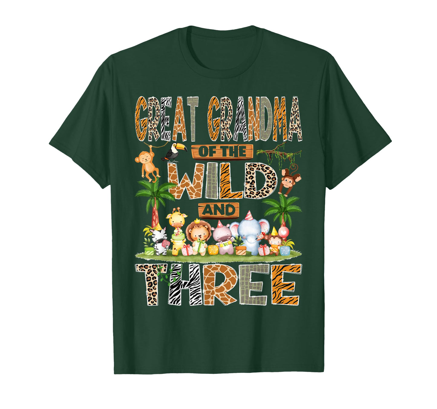 Great Grandma of The Wild & Three 3rd Birthday Boy Safari T-Shirt