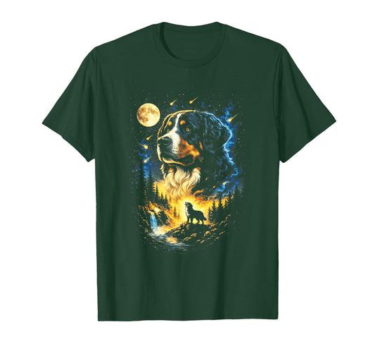 Bernese Mountain Howling to The Moon Vintage 90s Funny Dog T-Shirt