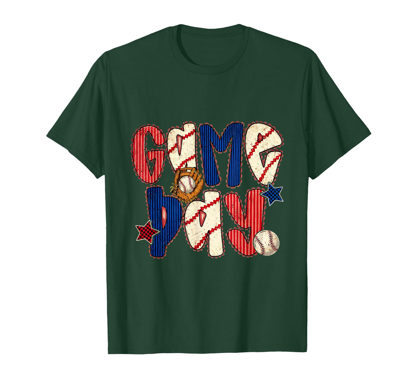 Preppy Baseball Game Day Retro Patchwork T-Shirt