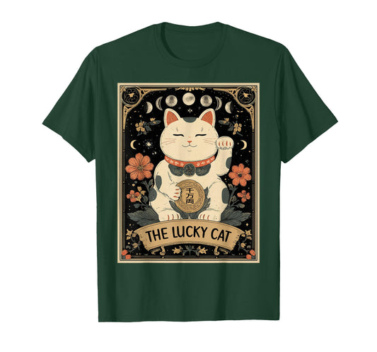 The Lucky Cat Maneki Neko Japanese Tarot Card Witchy Moon T-Shirt