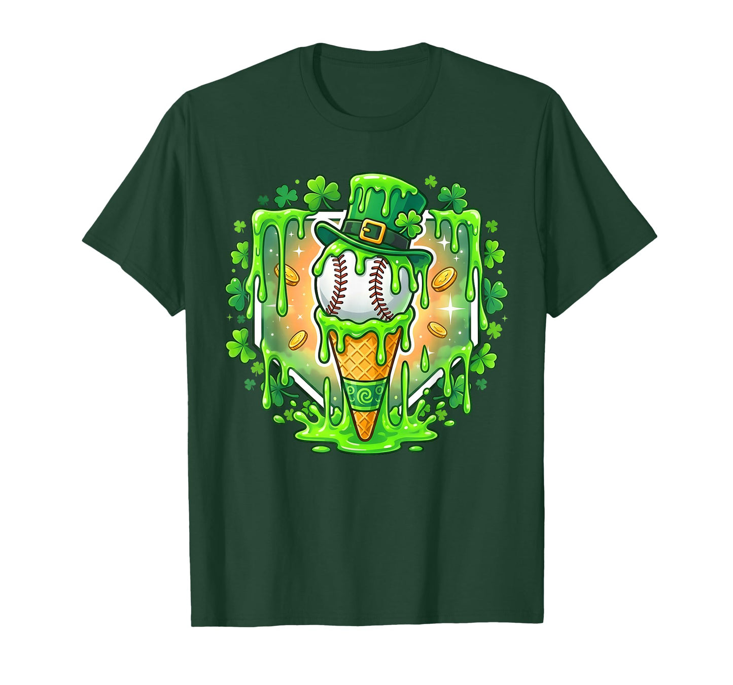 St Patrick Day Baseball Drip Ice Cream Baseball Home Plate T-Shirt