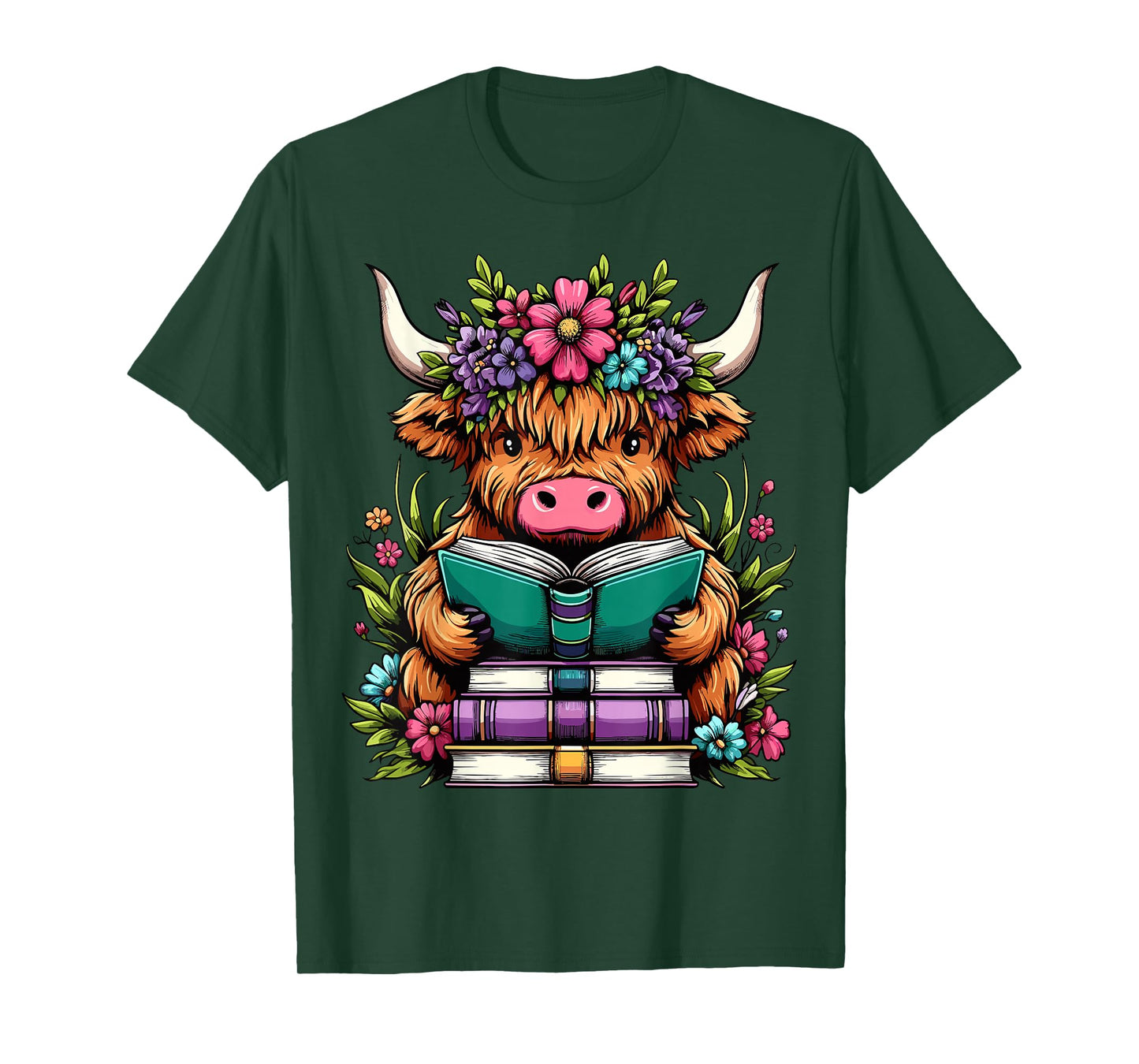 Highland Cow Book Floral Bookworm T-Shirt