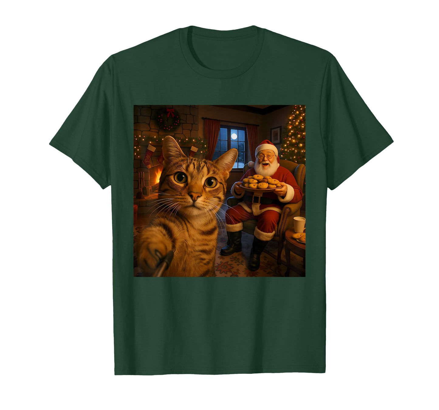 Funny Cat Selfie with Santa Claus Christmas Meme Men Women T-Shirt