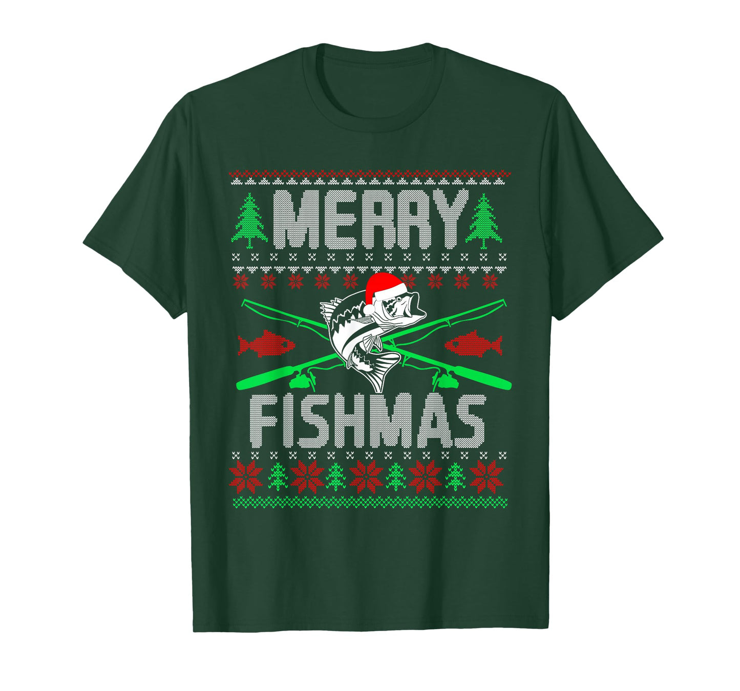 Merry Fishmas Bass Fish Fishing Christmas Ugly Sweater Xmas T-Shirt
