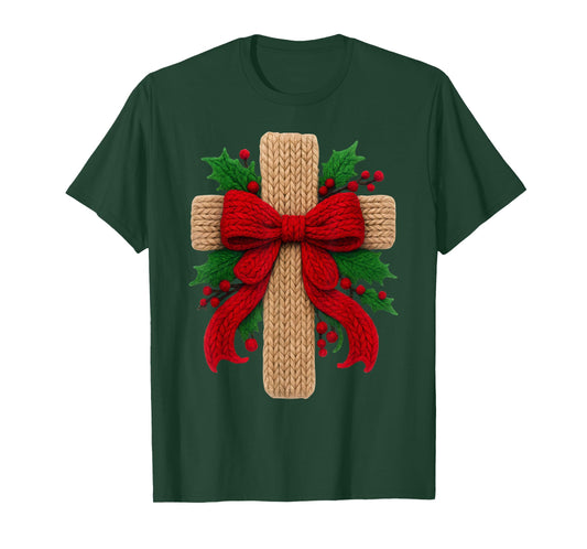 Christian Cross Crochet Jesus Xmas Pajamas Holiday Christmas T-Shirt