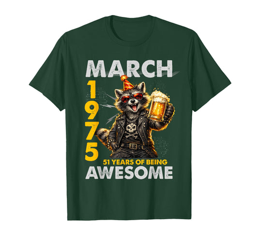 51st Birthday Raccoon Beer March 1975 Vintage 51 Years Old T-Shirt