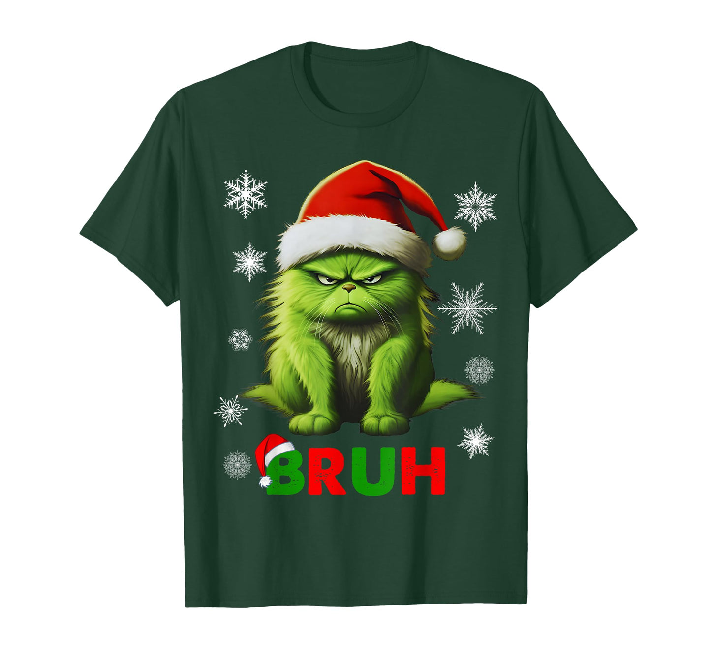 Funny Christmas Cat Bruh Y2K Xmas Meowy Cat Lovers Santa Hat T-Shirt