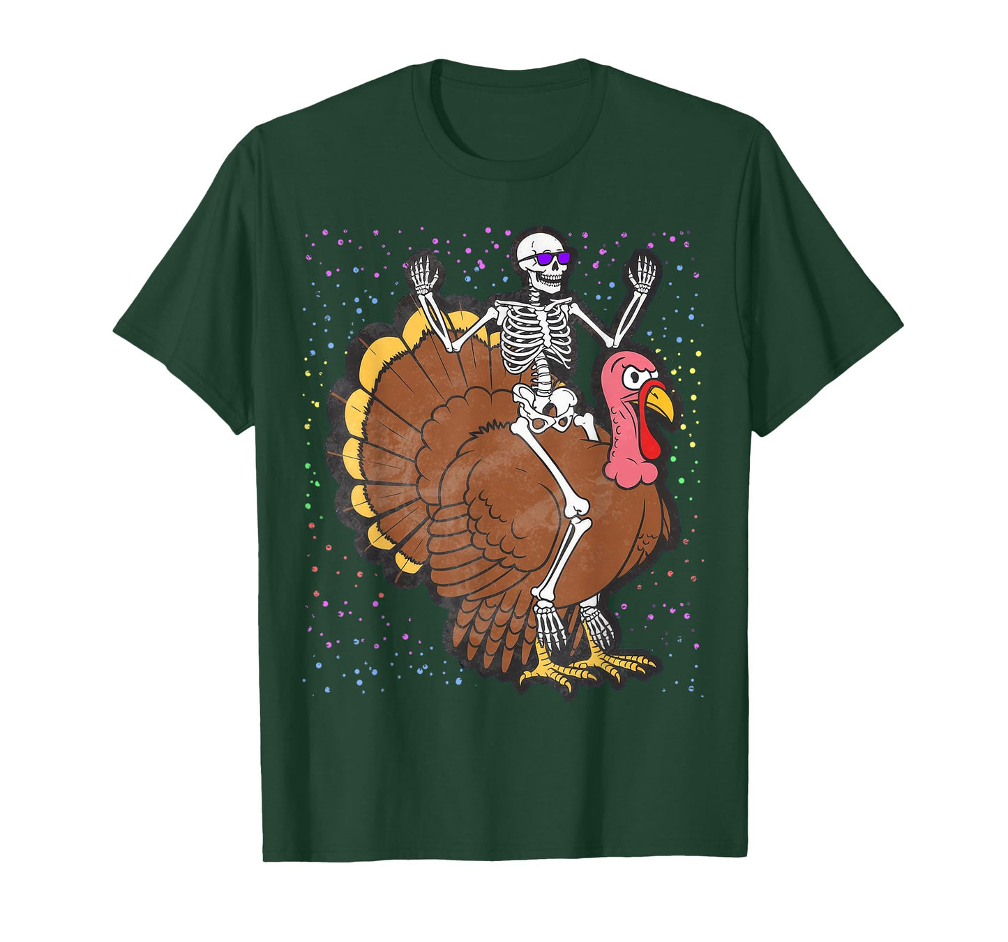 Skeleton Riding Turkey Thanksgiving Day Fall Autumn T-Shirt