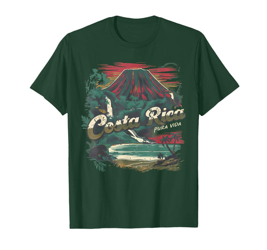 Costa Rica Pura Vida Volcano Beach Palm Trees Vintage T-Shirt