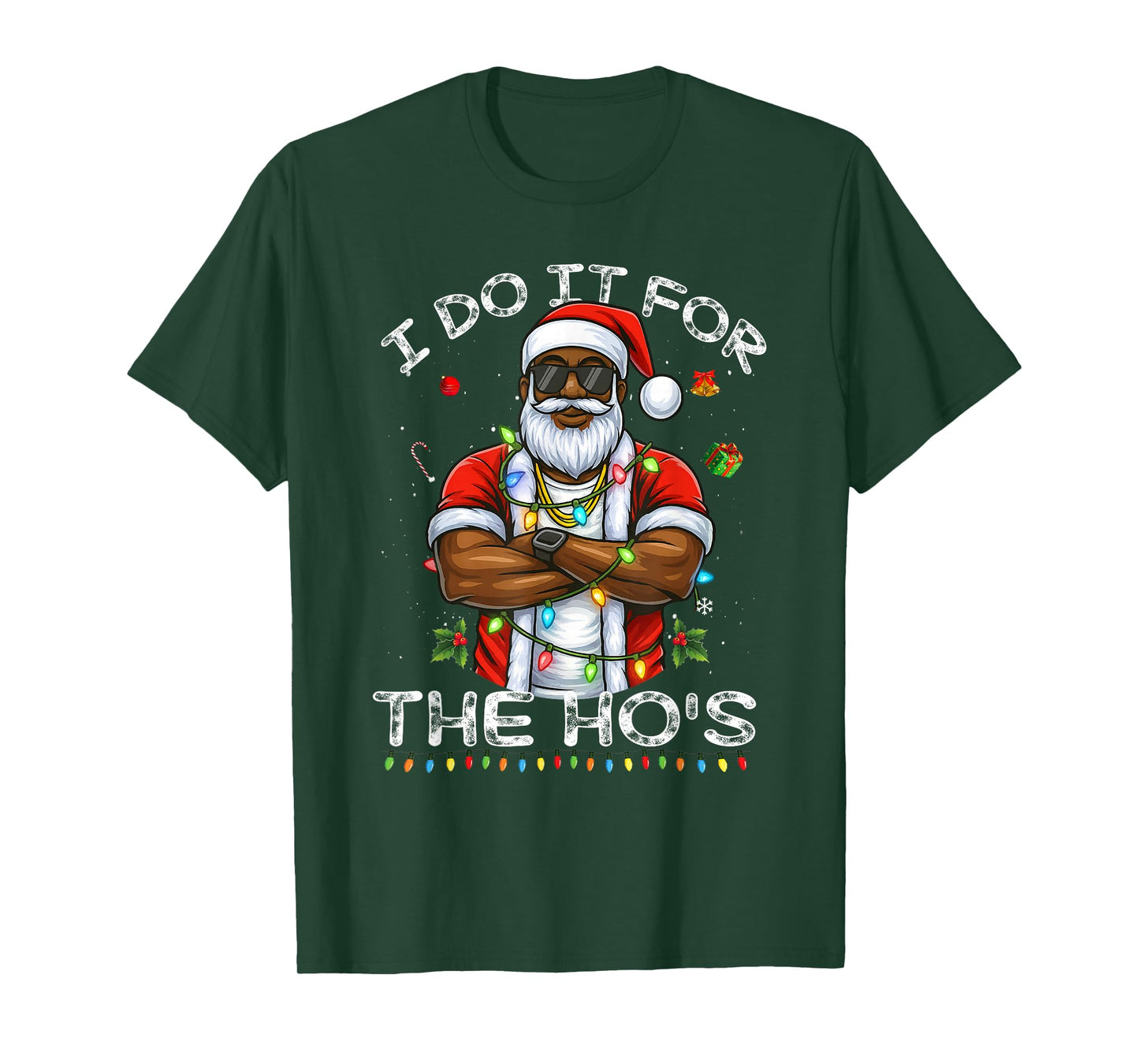 I Do It for The Hos Christmas African American Santa Black T-Shirt