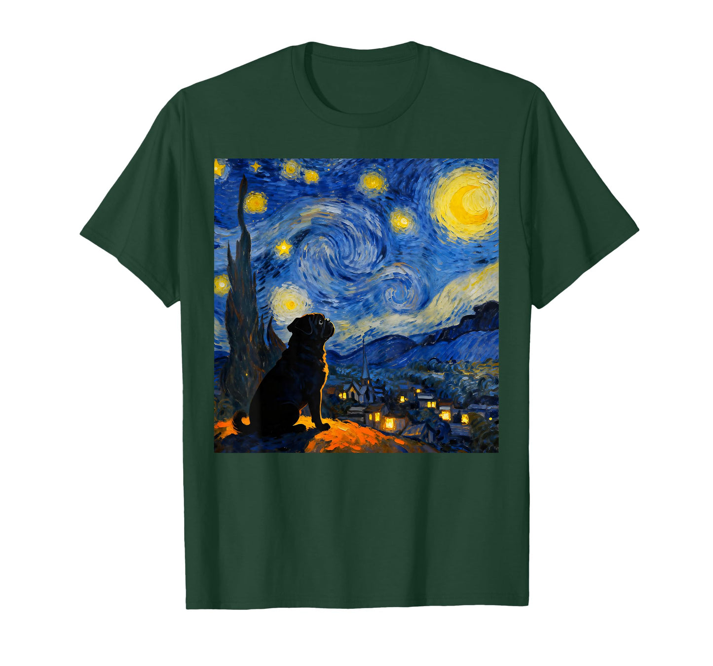 Funny Pug Graphic Van Gogh Style Starry Night Pug Lovers T-Shirt
