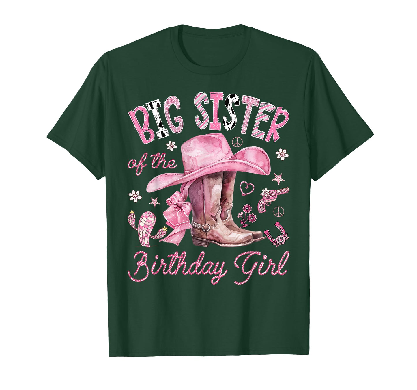 Big Sister of The Birthday Girl Pink Cowgirl Western Rodeo T-Shirt